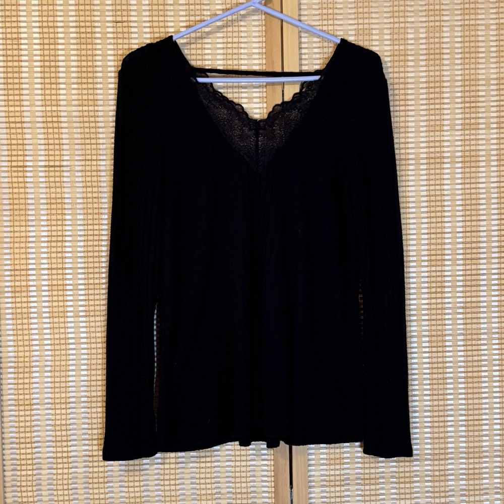 Daytrip Womens S Top Black Long Sleeve Cable Knit Lace Whimsigoth Minimalist